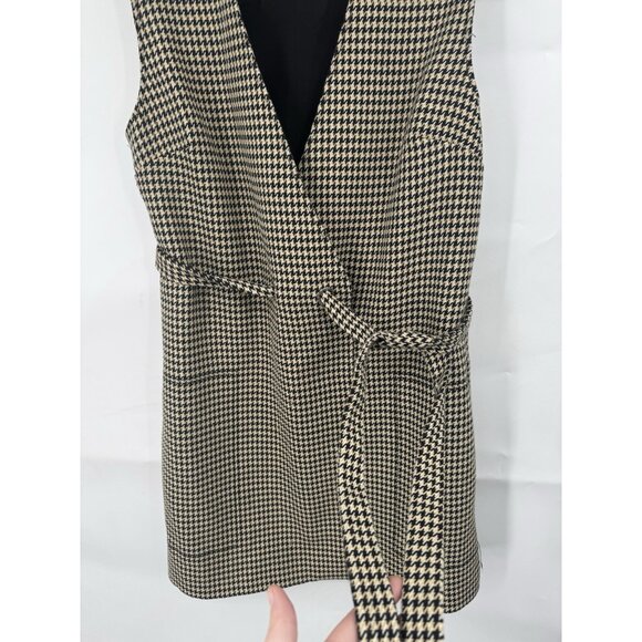Club Monaco Herringbone Faux Wrap Dress Women 12 Brown Academia Western Preppy - Picture 9 of 10